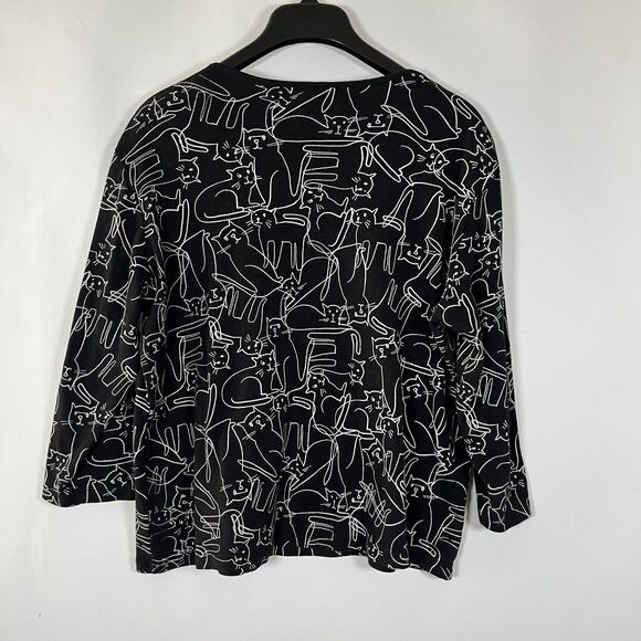 Jess & Jane T-Shirt Top 1X Cat Sketch Stretch Black White Artsy Eclectic Casual - Picture 7 of 7